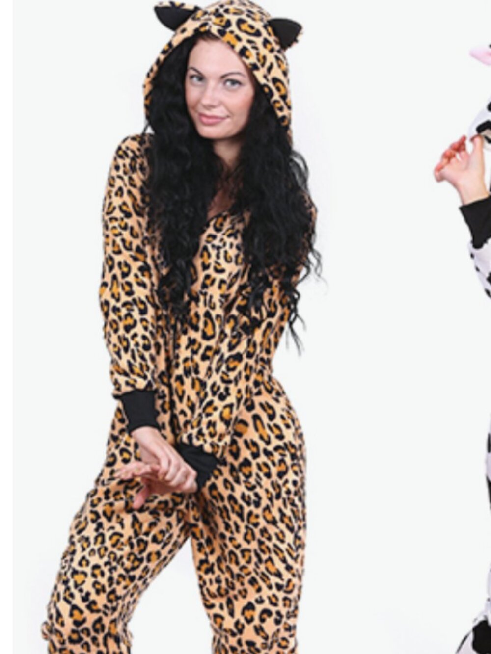 Totally Pink Women Cozy Plush One Piece Pajama Leopard Print with Hood Size M